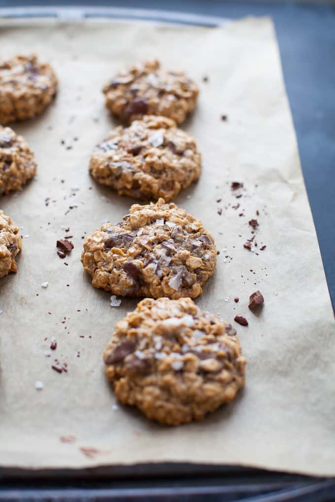 Dark Chocolate Almond Butter Oatmeal Cookies