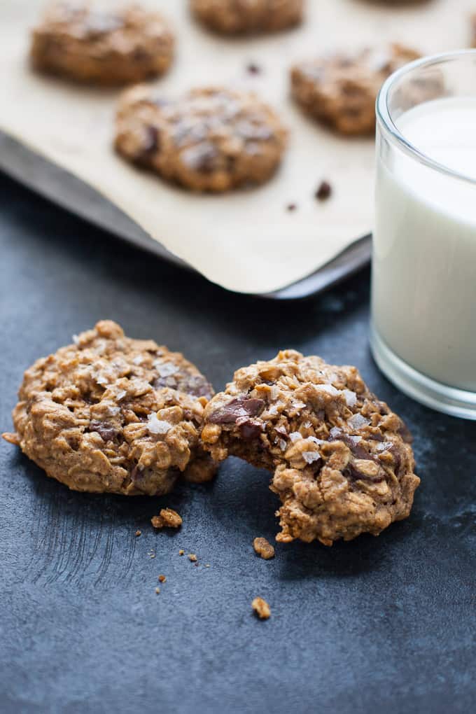 Dark Chocolate Almond Butter Oatmeal Cookies with Sea Salt