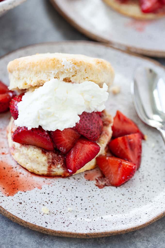 strawberry shortcake served with whipped topping