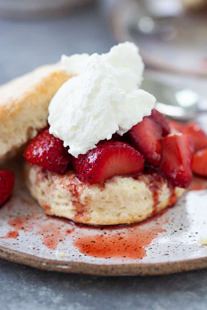strawberry shortcake served with whipped topping