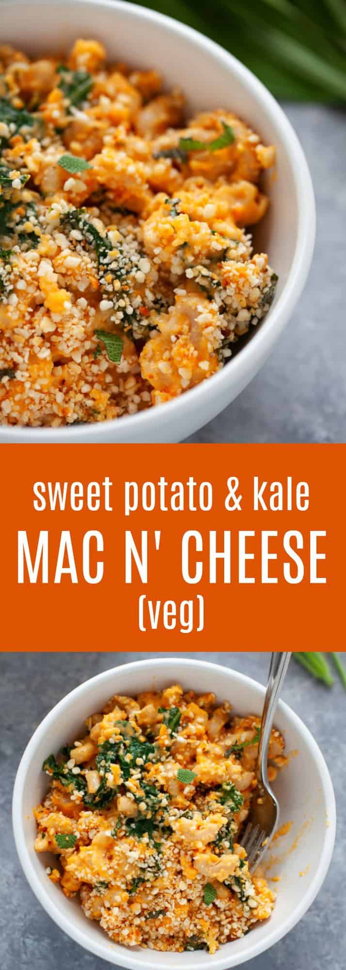 An inspired and elevated classic comfort food staple, this sweet potato mac and cheese with kale is packed with the sweet taste of sweet potato and the earthy, savory flavor of sage. Plus, the added veggies help make this a more balanced pasta dish! #macandcheese #sweetpotato #fall #vegetarian #healthy