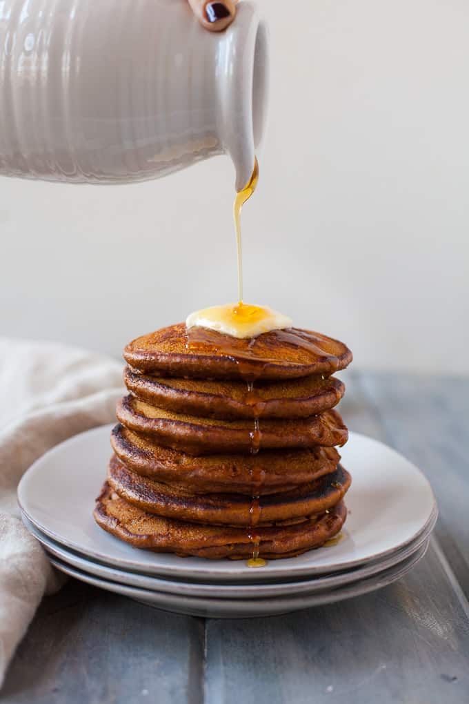 These healthy gingerbread pancakes are a delicious addition to a holiday brunch and perfect for a lazy weekend winter morning. Fluffy buttermilk pancakes made with whole-wheat flour and packed with warming spices like ginger, nutmeg, and cinnamon.