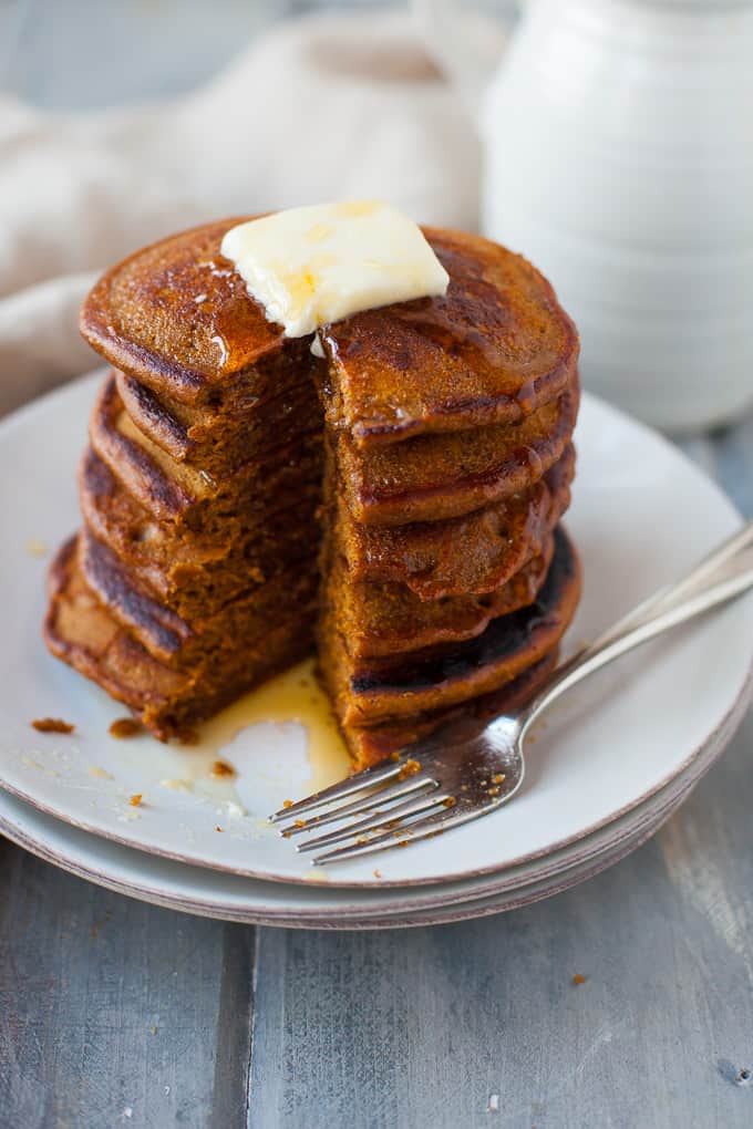 healthy gingerbread pancakes made with whole-wheat flour