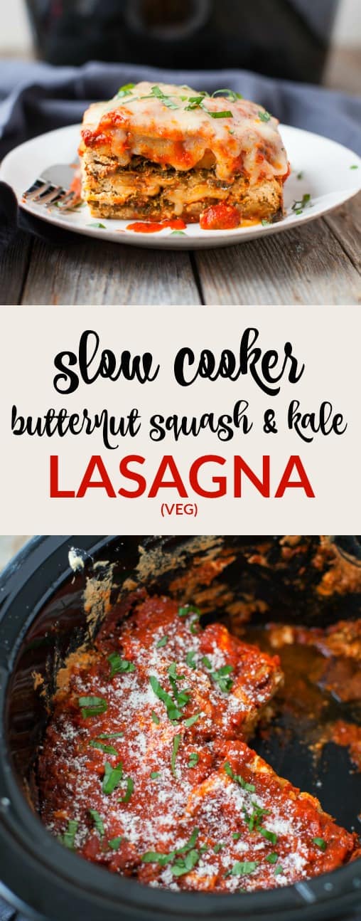 Butternut Squash and Kale Slow Cooker Lasagna is a game changer - saves you so much time and hassle! You'll never want to boil noodles for lasagna again. This version is packed with my favorite seasonal vegetables - butternut squash and kale. 