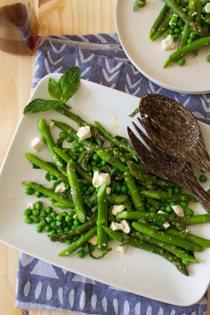 Asparagus Pea and Feta Salad with Lemon Balm Vinegar | @TheFoodieDietitian
