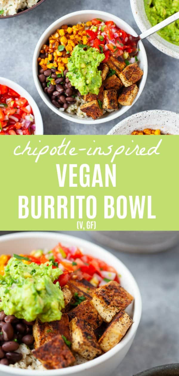 A Chipotle inspired vegan burrito bowl that's bursting with spices and flavor and is more delicious (and easier on the wallet!) than take-out! #vegan #chipotle #burritobowl