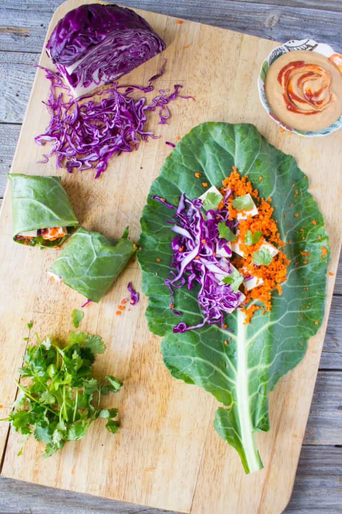 Collard Green Wraps with Tofu and Thai Peanut Sauce-1