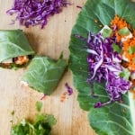 Collard Green Wraps with Tofu and Thai Peanut Sauce | @TheFoodieDietitian