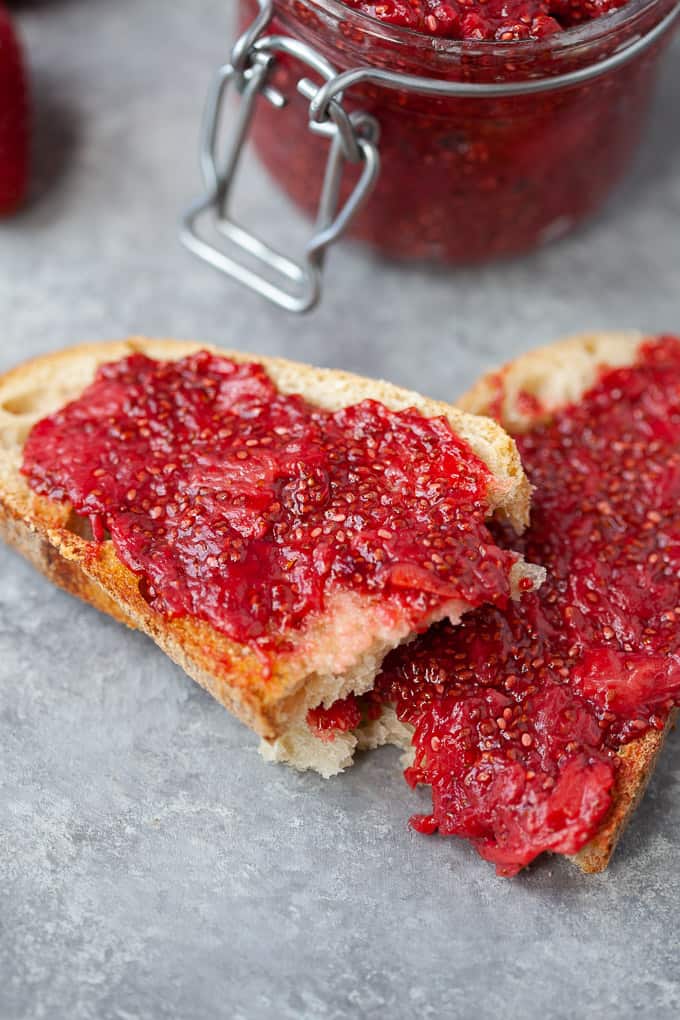 Strawberry chia jam spread on toast