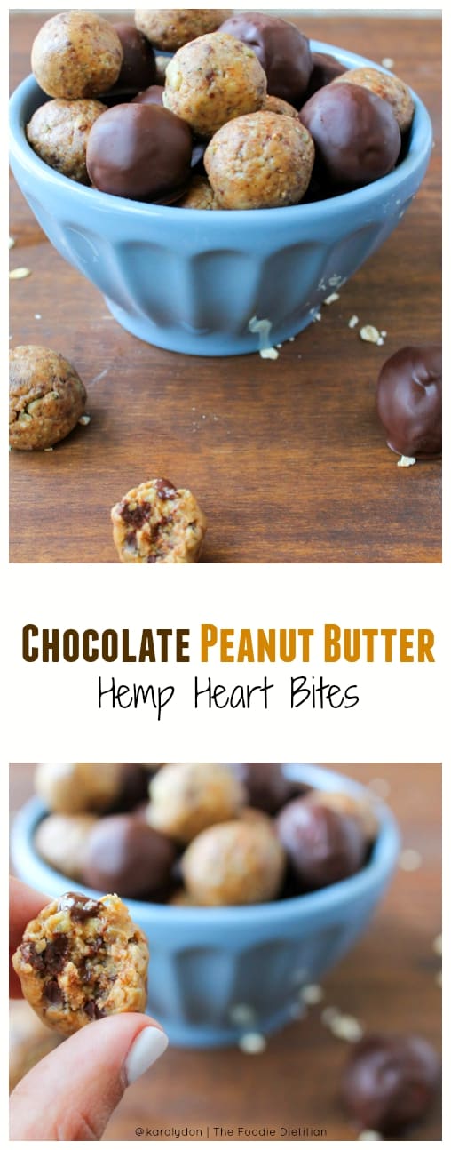 These Chocolate Peanut Butter Hemp Heart Bites taste like chocolate chip peanut butter cookie dough but are wayyyy better for you. Your back-to-school snack prayers have been answered.