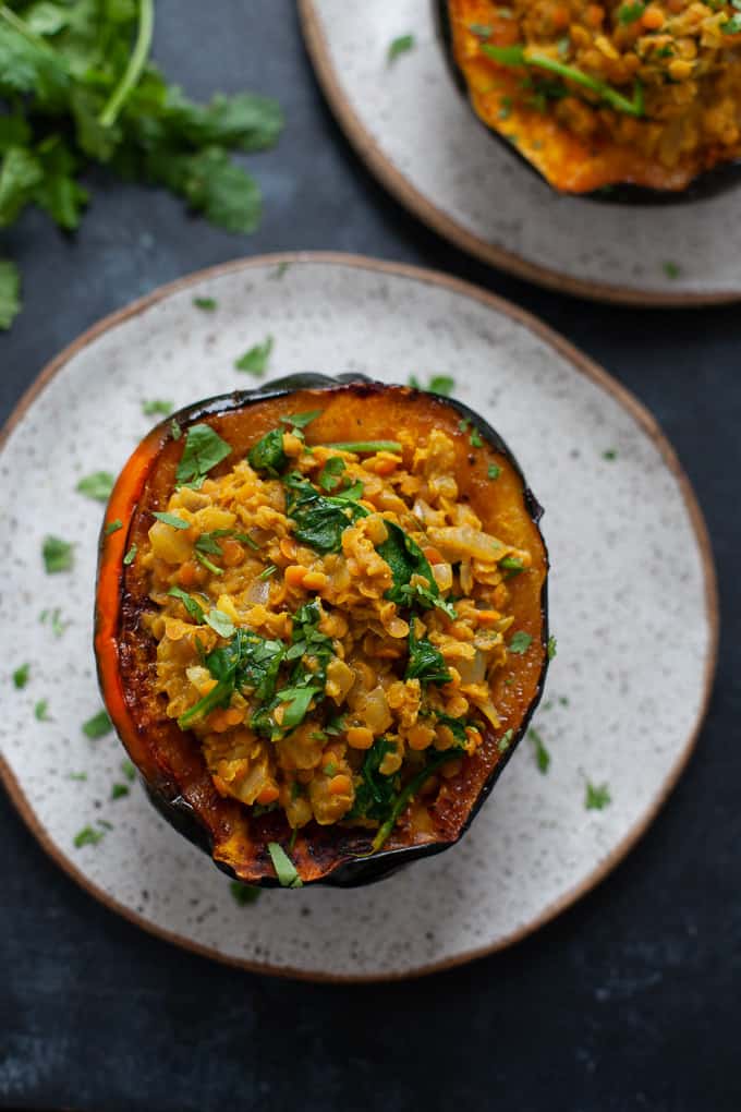 Stuffed Acorn Squash with Curried Lentils | Kara Lydon