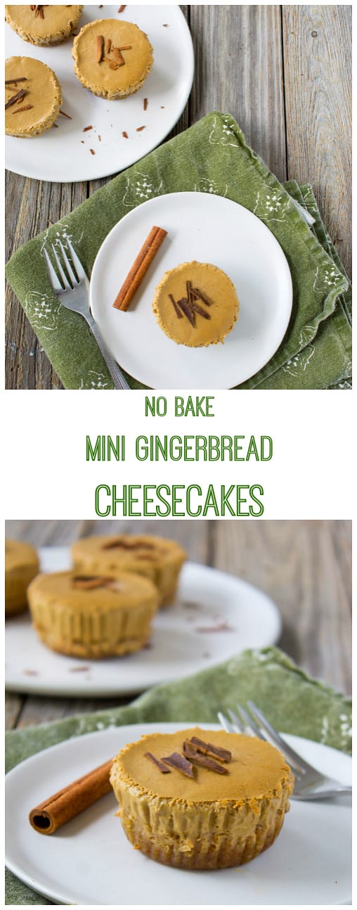 No Bake Mini Gingerbread Cheesecakes are the perfect holiday treat. Made with Greek yogurt and perfectly portioned, these cheesecakes can be enjoyed without the guilt. Plus, they're super easy to make - no oven required!