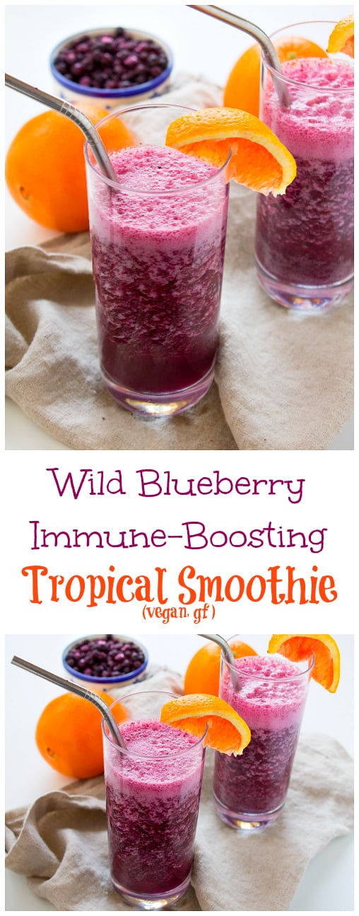 Sweet and refreshing with just a hint of spicy, this Wild Blueberry Immune-Boosting Smoothie is perfect all year round but especially comes in handy during cold and flu season. 