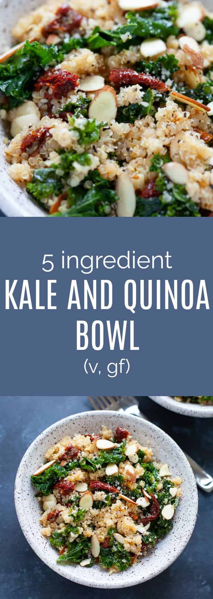 A 5 ingredient healthy kale and quinoa bowl that uses only five ingredients and takes less than 25 minutes to make.