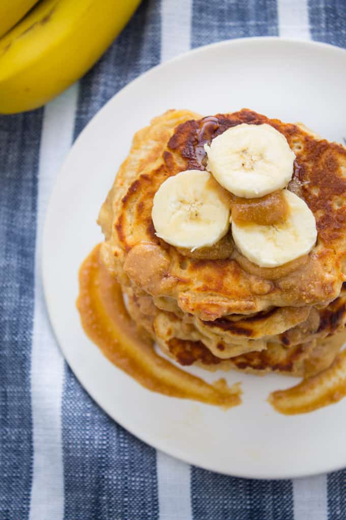 Whole Wheat Peanut Butter Banana Kefir Pancakes