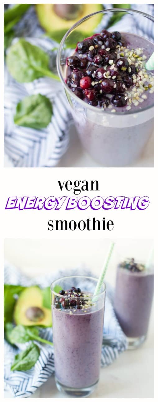 This vegan energy boosting smoothie is packed with nutrients and antioxidants that will give you long-lasting fuel to naturally carry you throughout your day.
