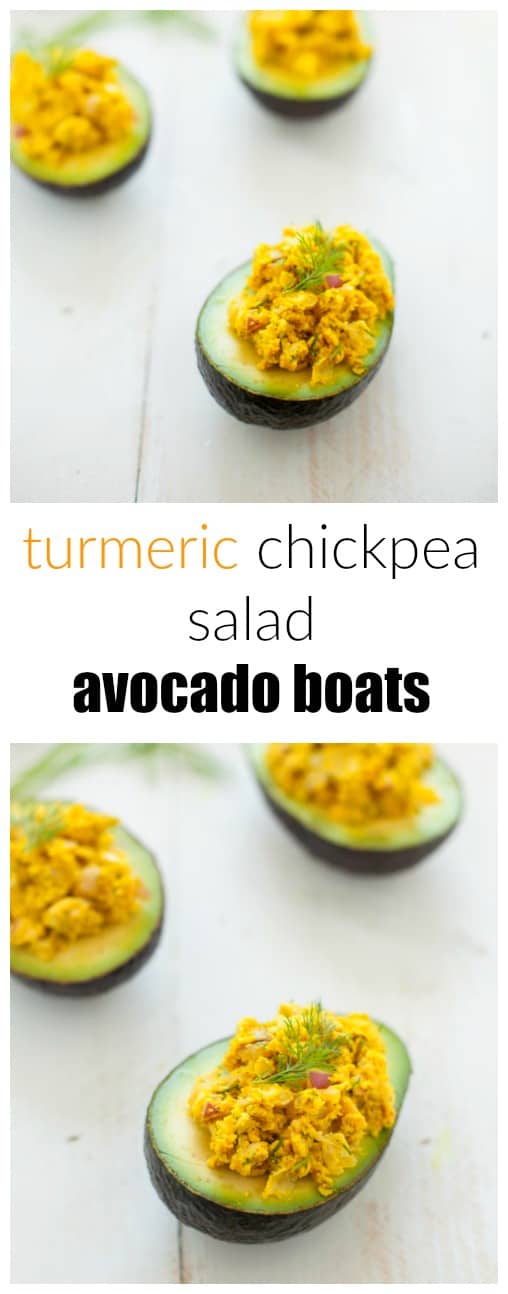 The perfect light and refreshing lunch (or dinner!), these turmeric chickpea salad avocado boats are packed with flavor and nutrition. 