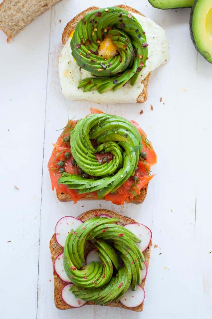 Avocado roses are all the rage right now. Take your avo toast to the next level with my 3 variations on avocado rose toast.