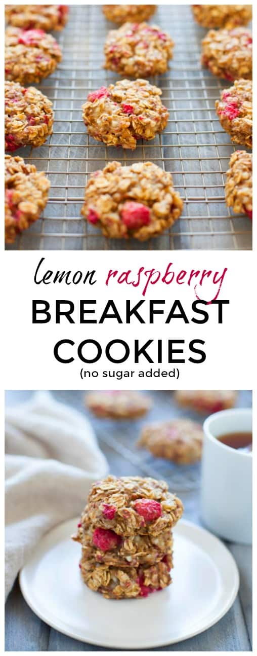 My new favorite healthy breakfast on-the-go! These naturally sweet lemon raspberry breakfast cookies are packed with protein, fiber and antioxidants to start your morning off right! 