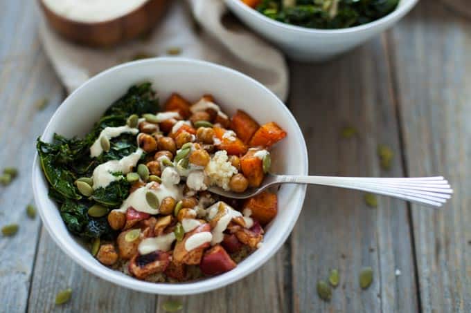 Fall Buddha Bowl with Creamy Cashew Apple Cider Dressing