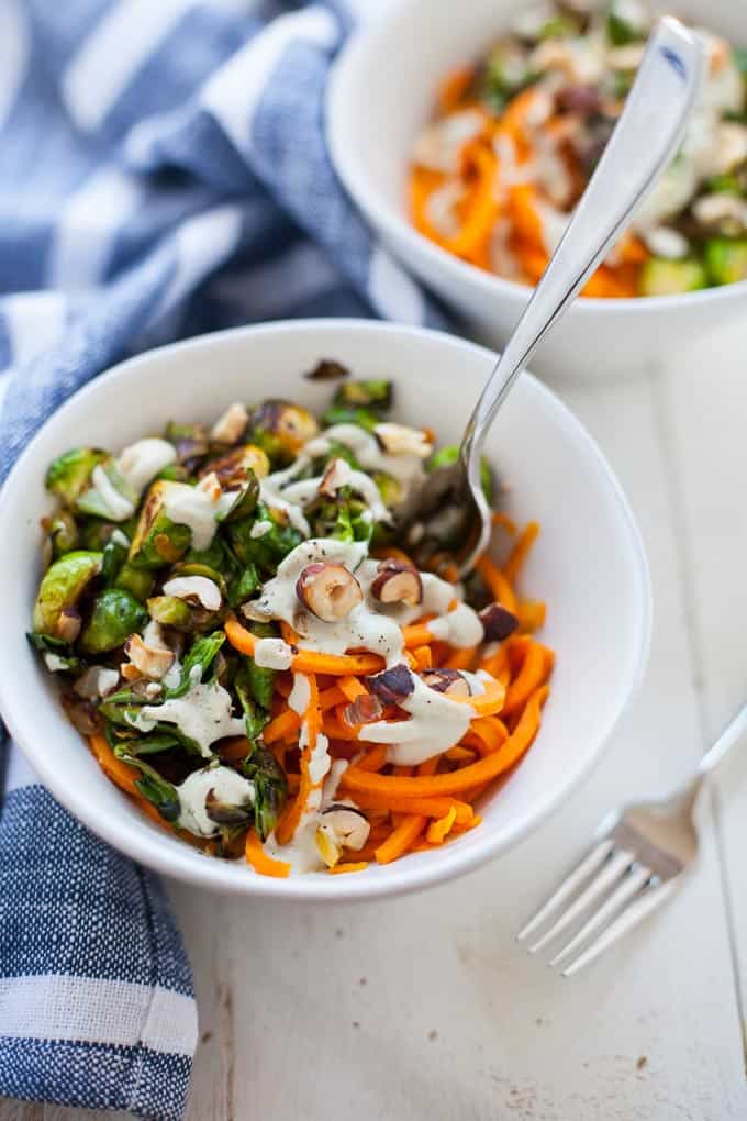 Gluten Free Sweet Potato Noodles with Vegan Sage Cashew Cream Sauce