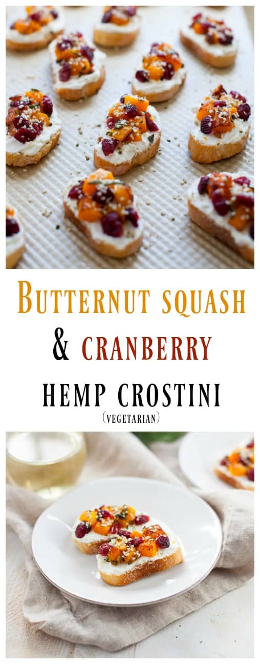 A delicious appetizer for the upcoming holidays, these butternut squash and cranberry hemp crostini are sure to wow your guests. 