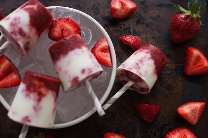 Balsamic Strawberry and Cream Popsicles