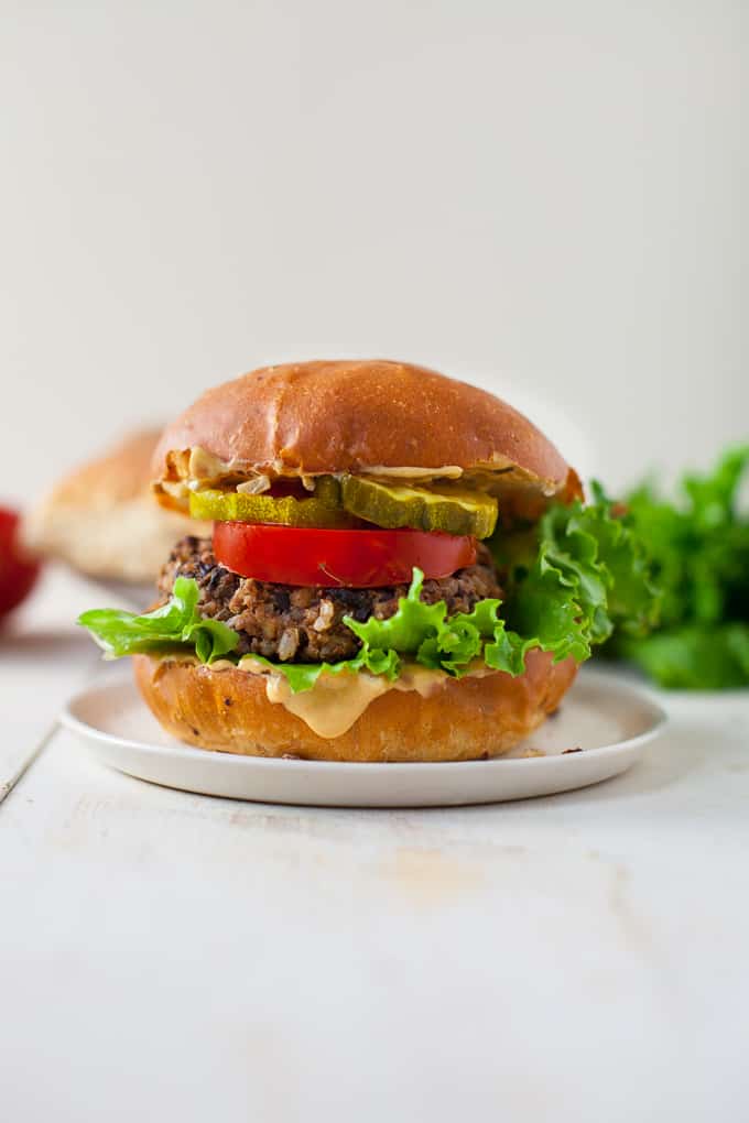 Mushroom Black Bean Veggie Burger - The Foodie Dietitian