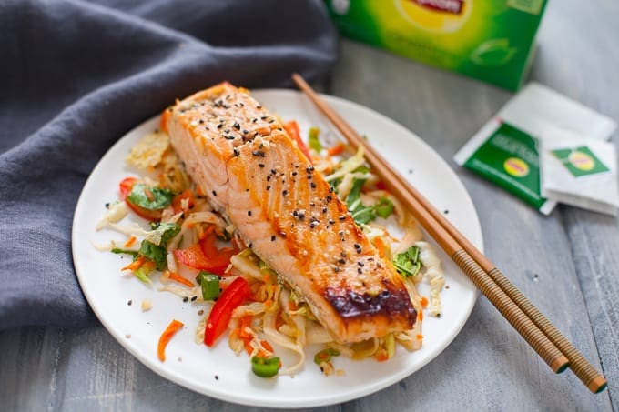 Green Tea Marinated Salmon with Asian Slaw - The Foodie Dietitian | Kara Lydon