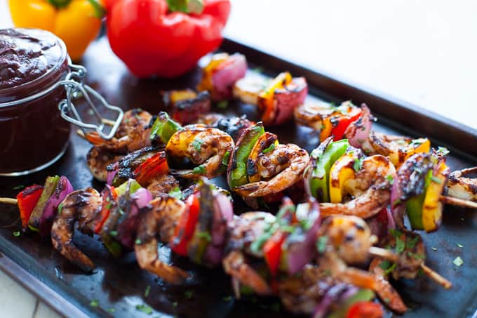 Shrimp and Veggie Kabobs with Wild Blueberry BBQ Sauce