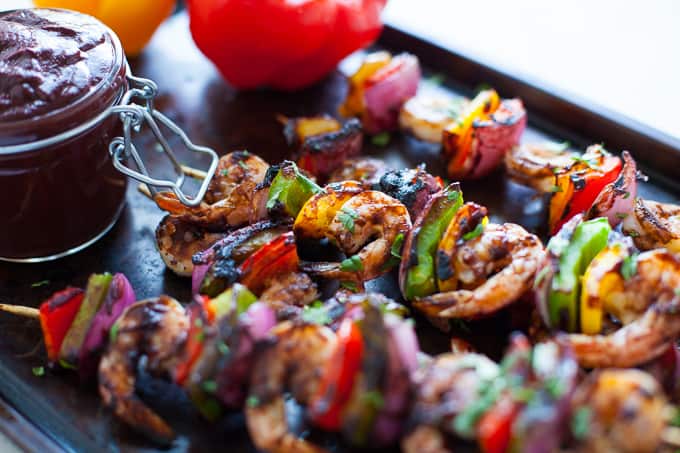 Shrimp and Veggie Kabobs with Wild Blueberry BBQ Sauce