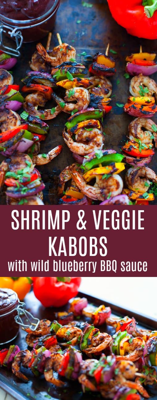 The perfect recipe for Labor Day weekend, these shrimp and veggie kabobs with Wild Blueberry Barbecue Sauce are sure to be a hit at your last summer hurrah!