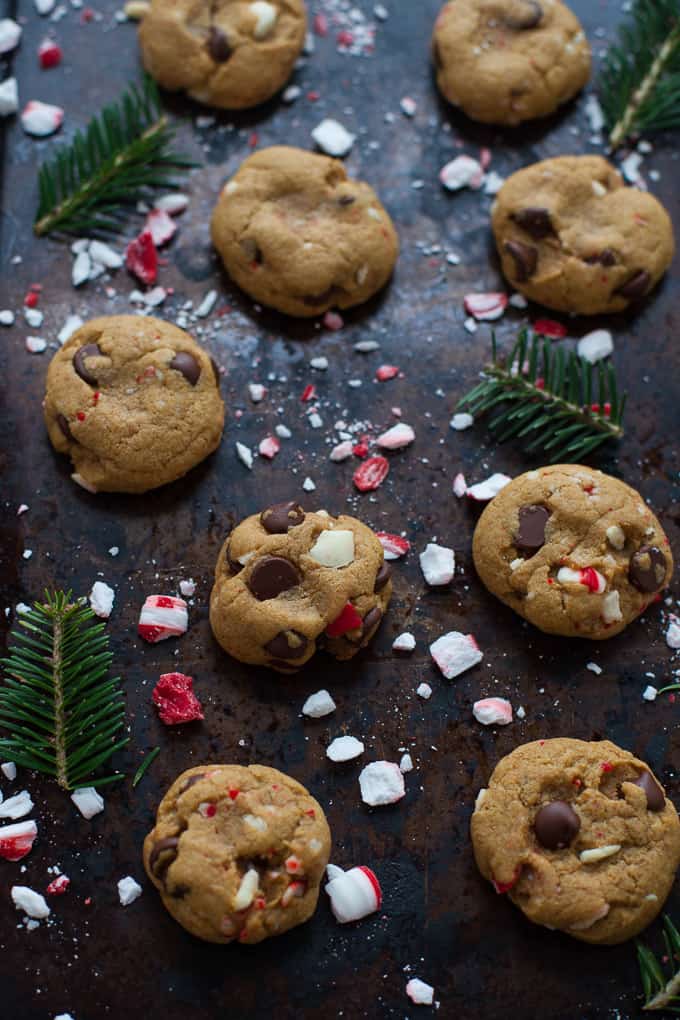 Holiday Whole Wheat Peppermint Dark Chocolate Chip Cookies