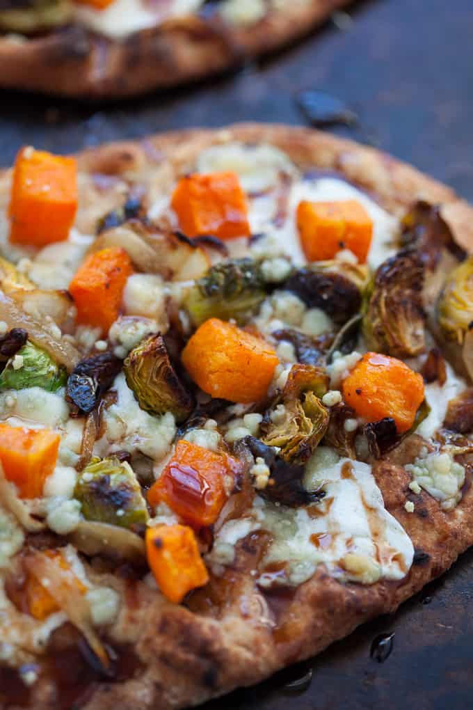 Butternut squash and Brussels sprouts naan pizza