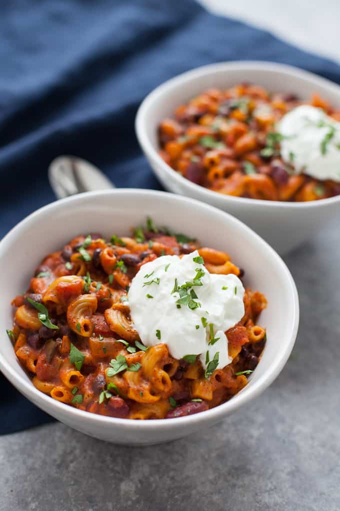Ultra hearty and satisfying, this Instant Pot Vegetarian Chili Mac is the perfect game day meal, just in time for the Super Bowl! 