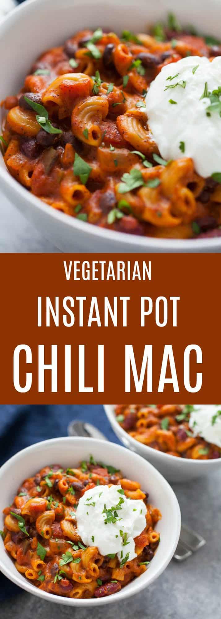 Ultra hearty and satisfying, this Easy Instant Pot Vegetarian Chili Mac is the perfect game day meal, just in time for the Super Bowl! 