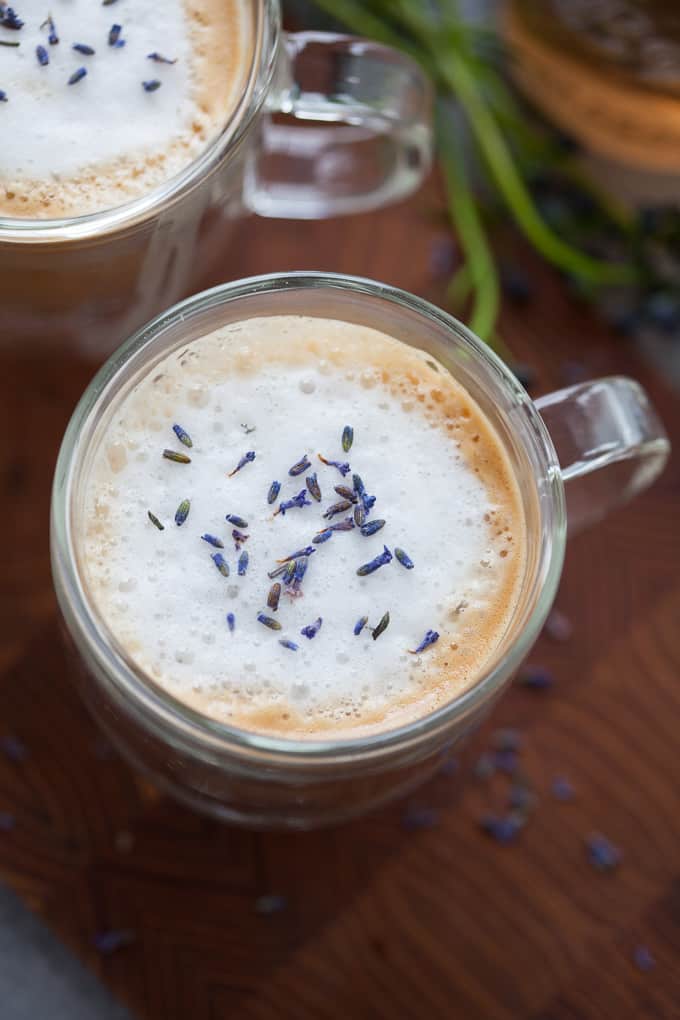 Cozy lavender latte made with almond milk!