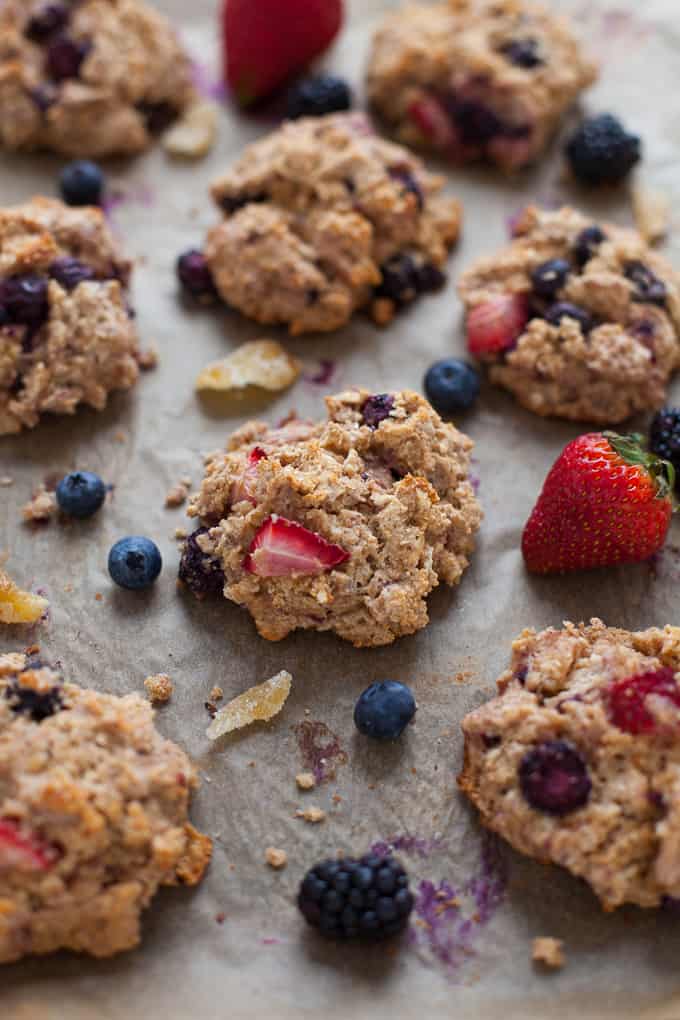 Bursting with springtime berries and a kick of sweetly spiced ginger, these easy Whole-Grain Triple Berry Ginger Scones  are perfect to share with Mom on Mother's Day or would make a fabulous addition to any weekend brunch spread! #wholegrain #scones #berry