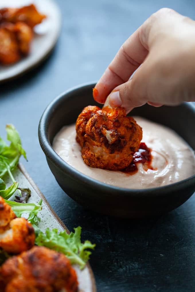 harissa cauliflower wings with dipping sauce
