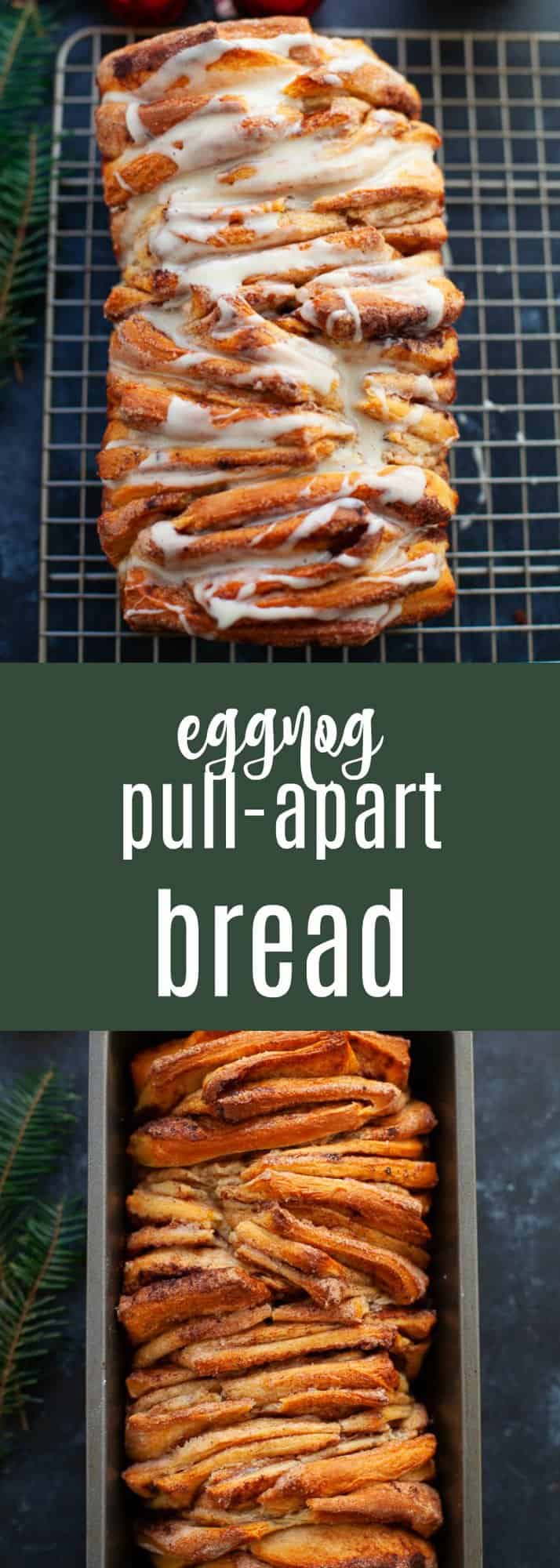 Sweet, festive, and amazingly delicious, this eggnog pull apart bread is perfect for a holiday brunch or cozy Christmas morning. #holiday #eggnog #bread