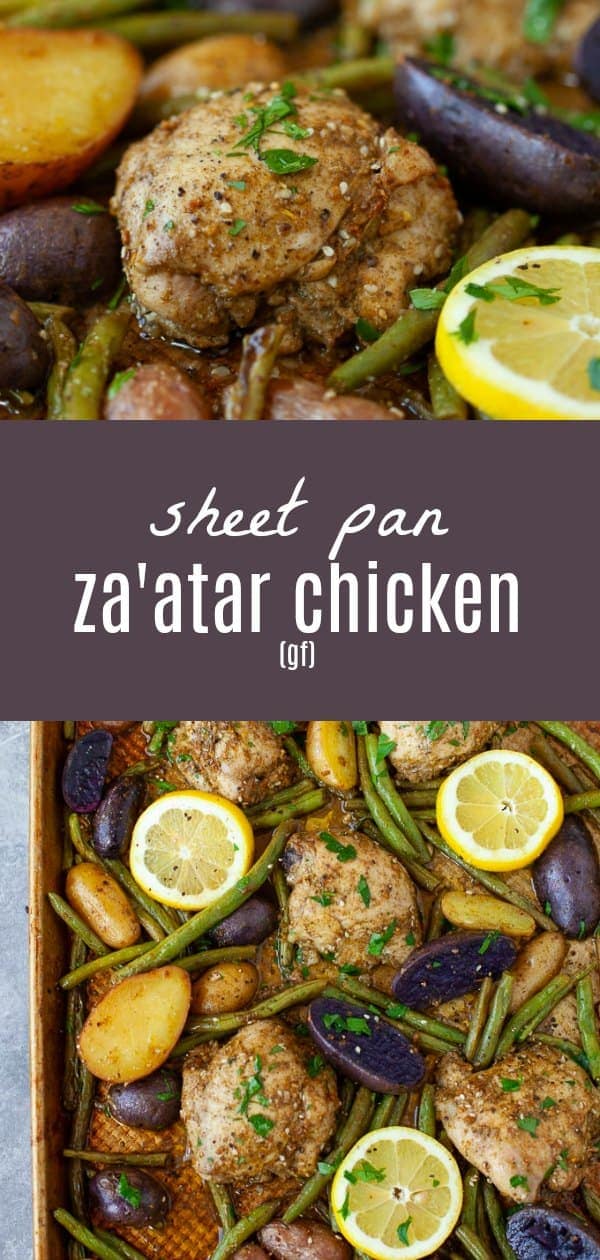 An easy, one-pan meal, this sheet pan za'atar chicken with potatoes and green beans is the perfect nourishing dinner for a busy weeknight. #sheetpan #chicken #onepan #zaatar