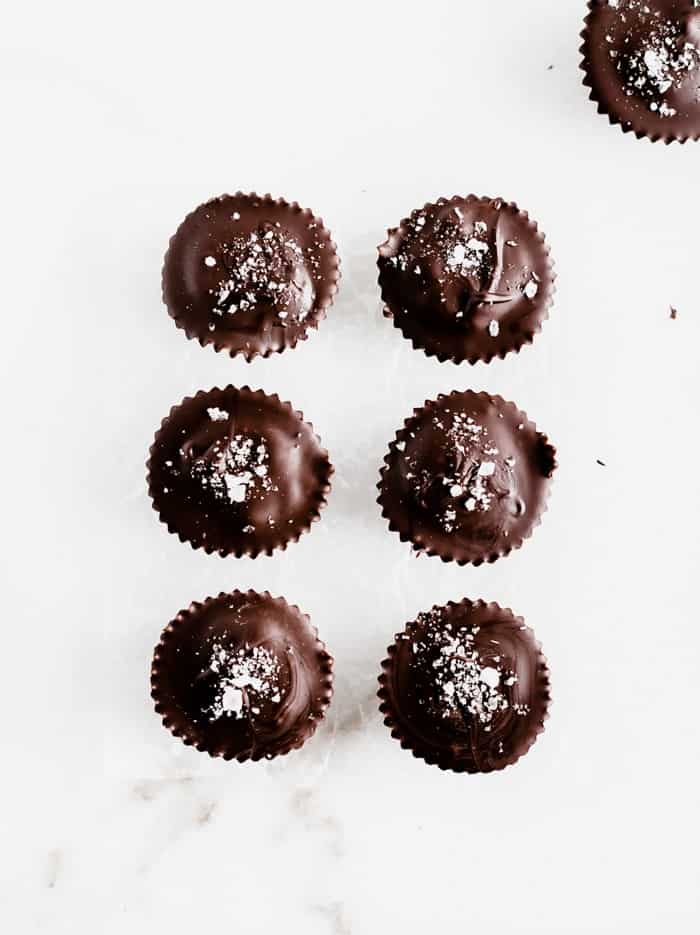 six dark chocolate treats with tahini