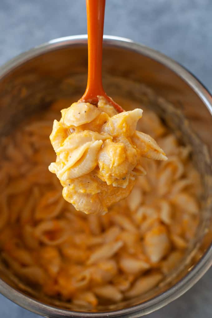 butternut squash mac and cheese inside an Instant Pot