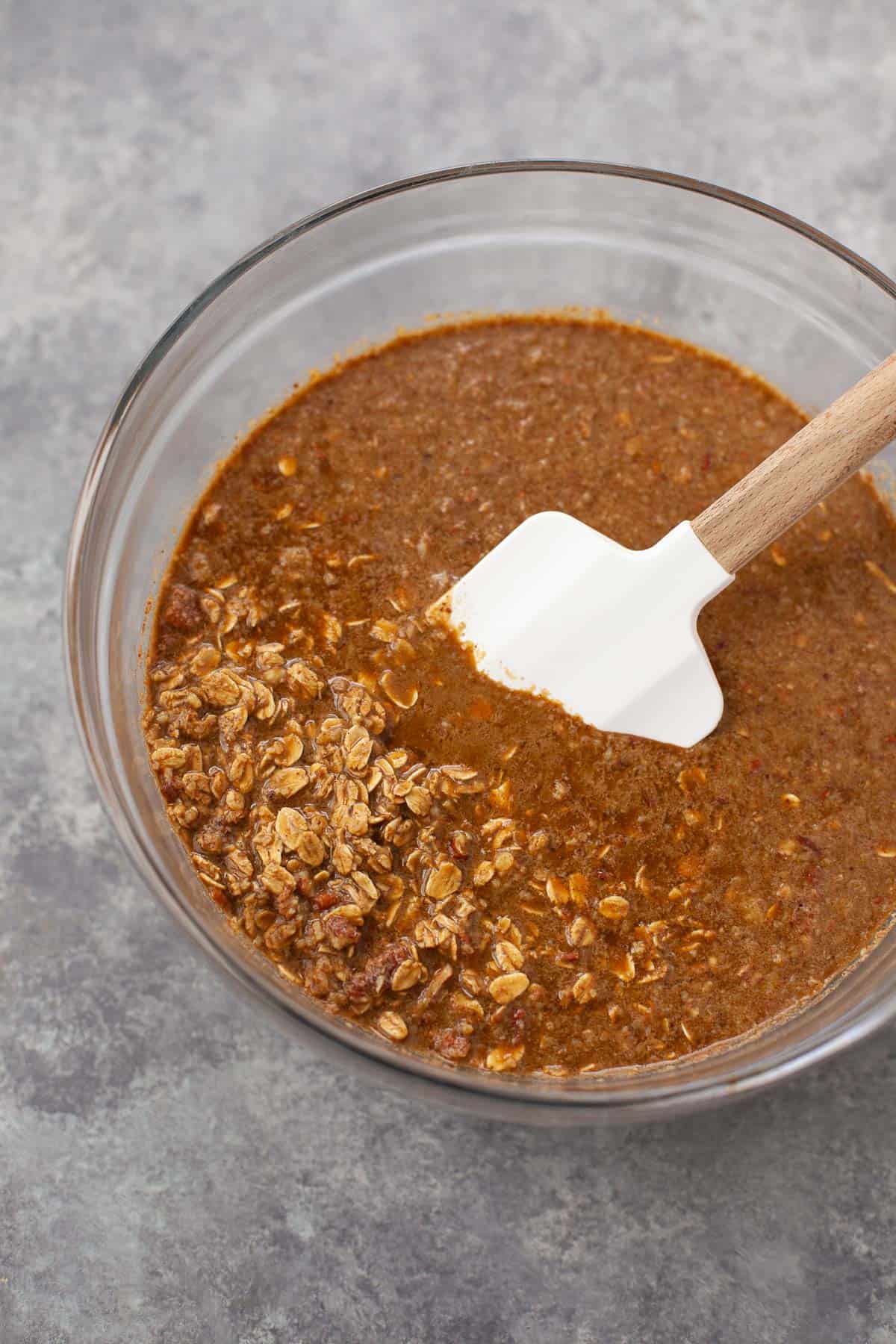 gingerbread oatmeal ingredients mixed in bowl