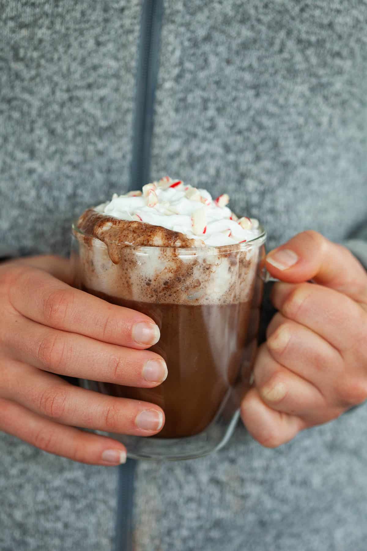 peppermint hot chocolate served with whipped cream