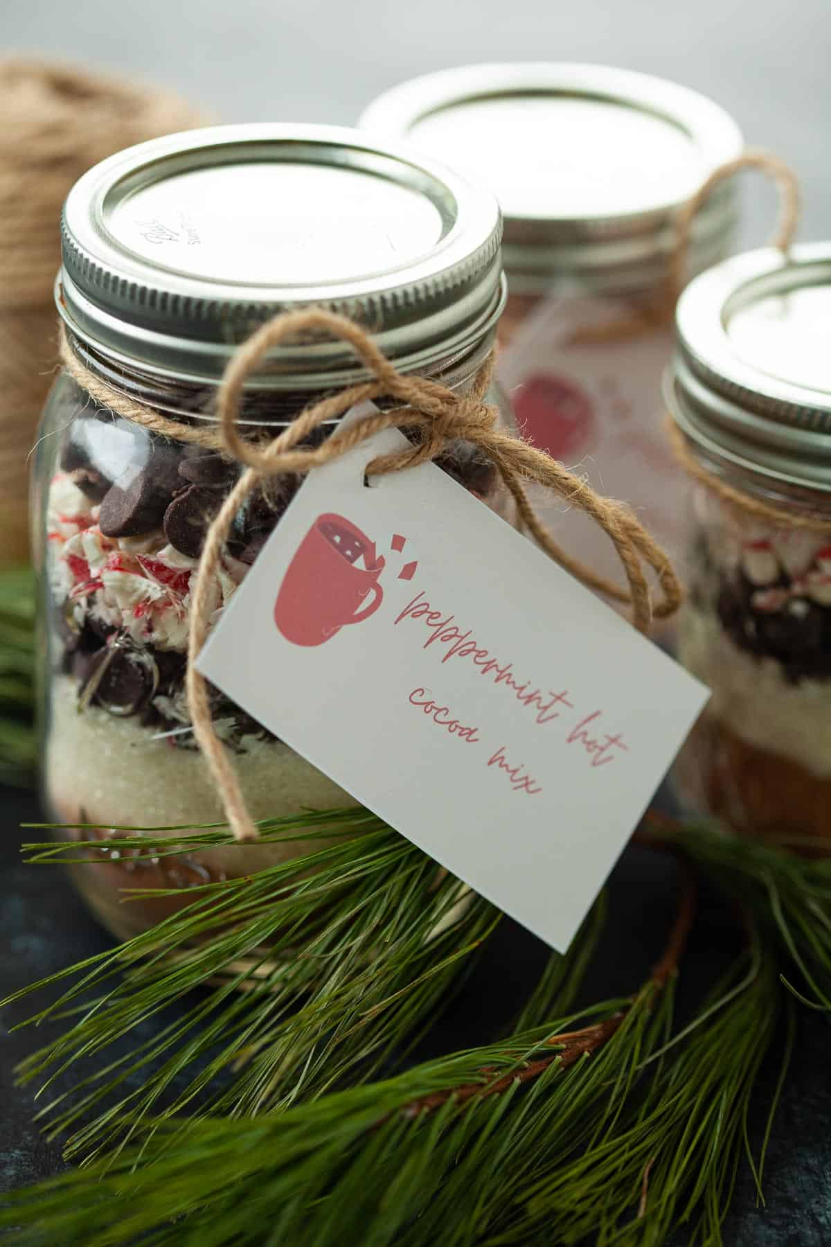 peppermint hot chocolate ingredients in a jar