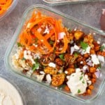 Moroccan Chickpea ingredients placed in a glass container for a satisfying meal prep lunch