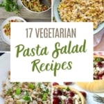 four-photo collage of pasta salad recipes with text overlay