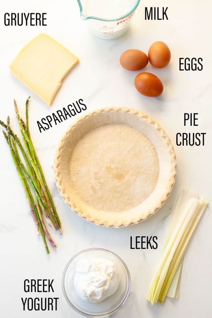 Quiche Ingredients, on white marble