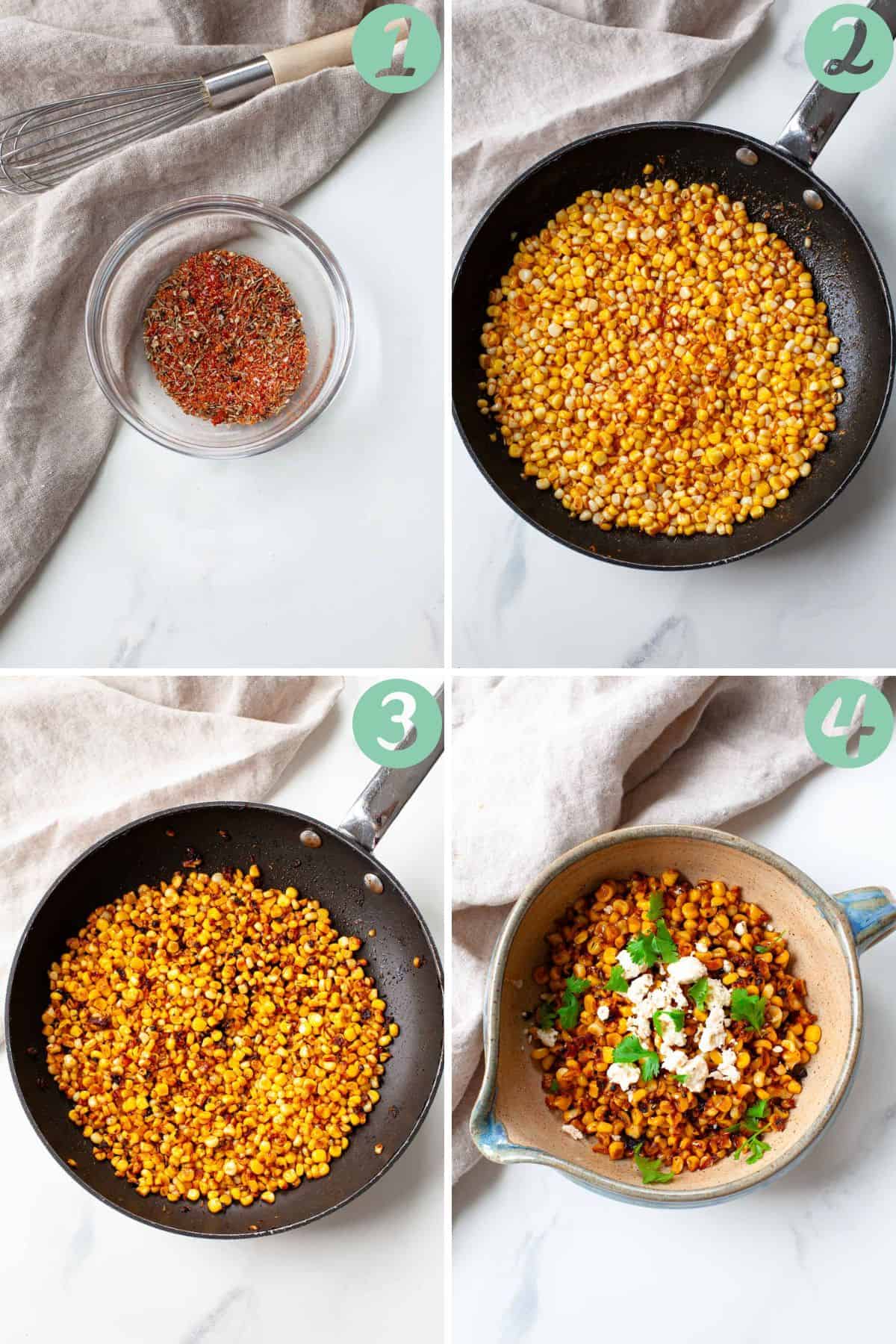 step by step graphic of how to make blackened corn